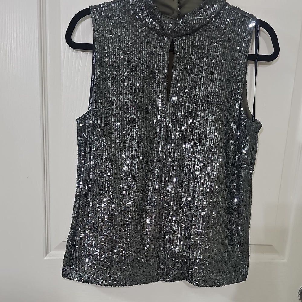 Calvin Klein Collection Silver Sequin Blouse